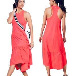 Sweaty Betty size S Explorer Ace Midi Hi-Lo Athletic Racerback Dress Neon Coral